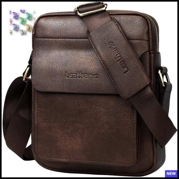 Vegan Leather Crossbody Messenger Bag For Men Business Travel Work Satchel